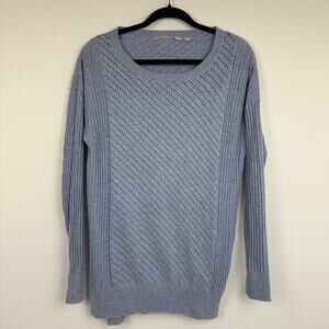 Soft Surroundings Womens Cotton Blend Open Knit Blue Tunic Sweater Size Medium